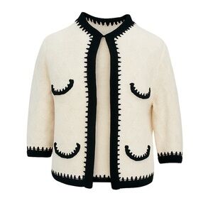 CAbi Cream Black Trim Knit Cardigan Sweater Cable knit Sweater Medium